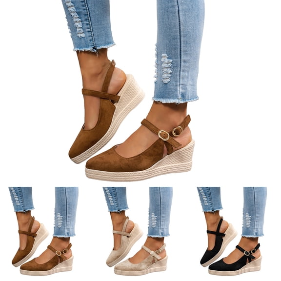 Modisza Pointed Closed Toe Wedge Sandals for Women Casual Slingback Suede Espadrilles Slip on Walking Shoes for Ladies Work size 6 Beige