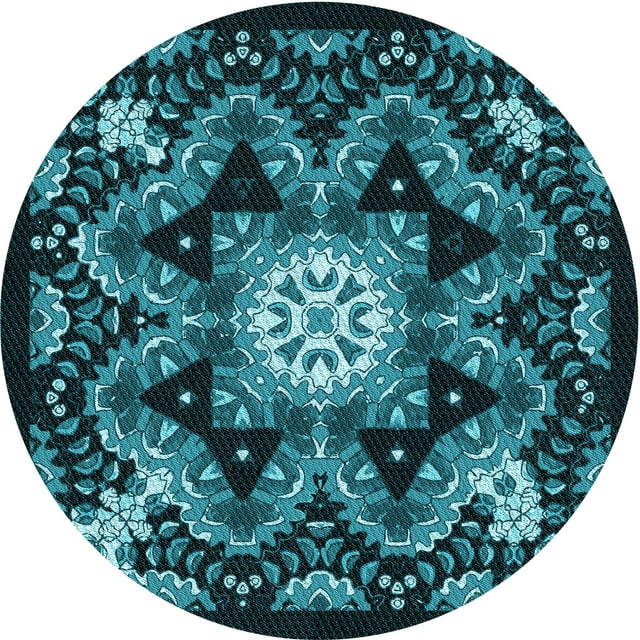 Ahgly Company Tapis d'Intérieur Rond Lavable en Machine Turquoise Foncé Vert Transitionnel, 3 Pieds Rond