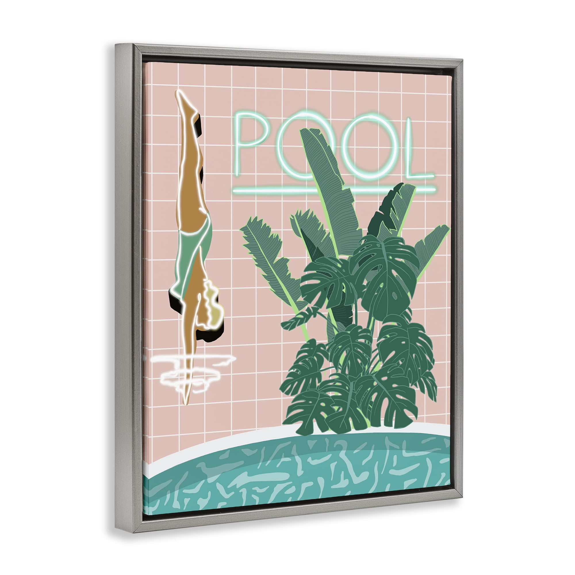 Stupell Industries Retro Diving Pool Typography Painting Gray Floater Framed Art Print Wall Art, 17 x 21