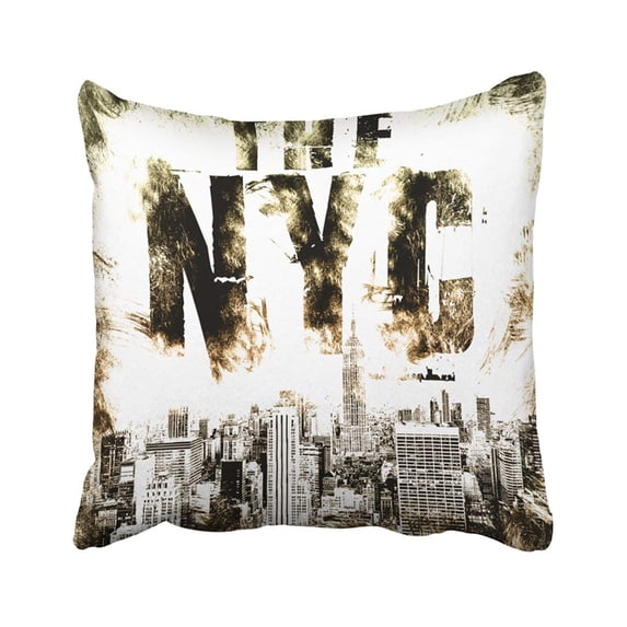 ARTJIA Black New York City Street Graphic Nyc Stylish Label Emblem Stamp Handwritten Colorful Big Pillowcase Cover 16x16 inch