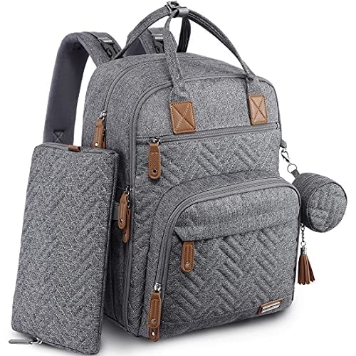 Mochila pañales iniuniu, grande niños/niñas, impermeable, bolsa pañales, cambiador lavable, estuche chupete, correas cochecito (gris)