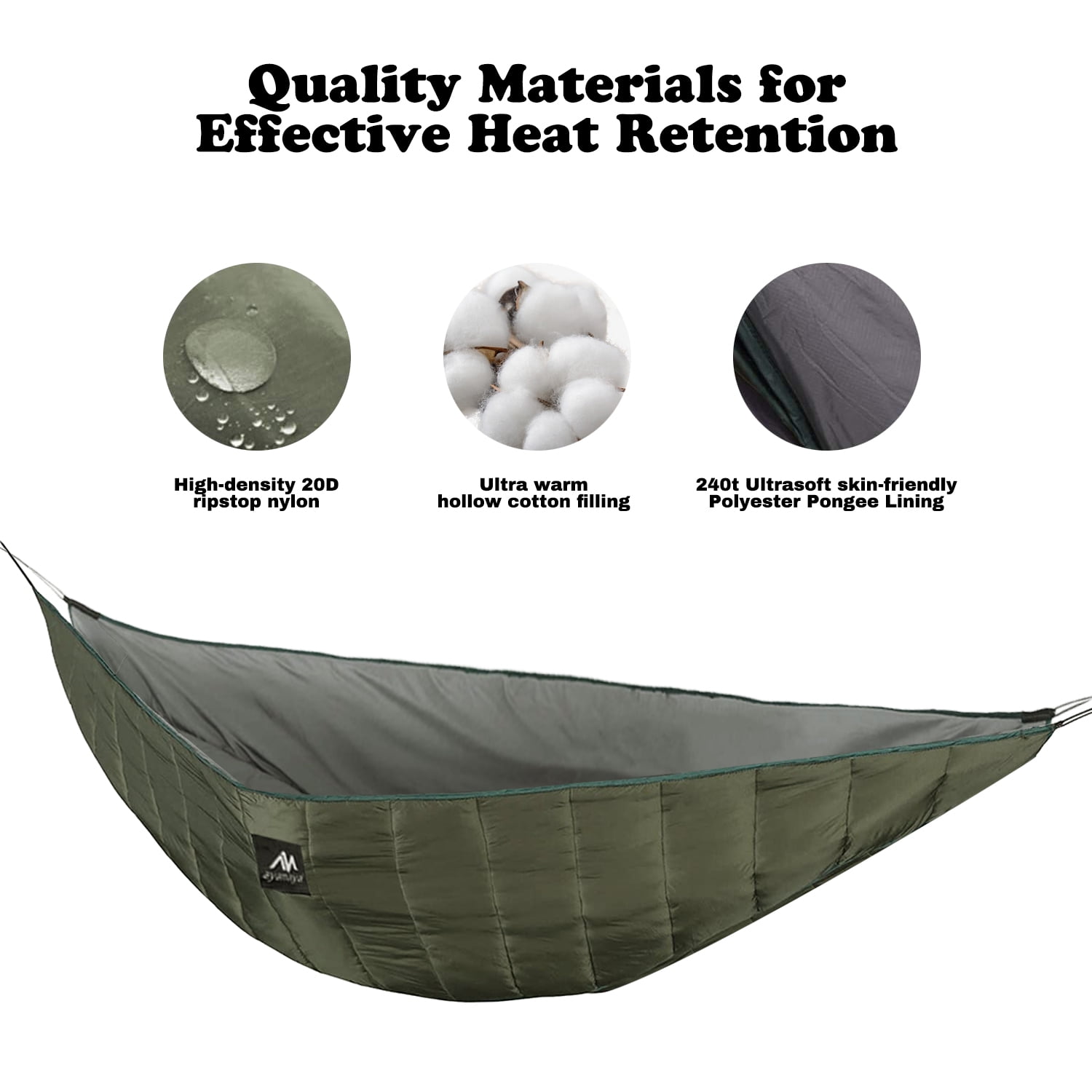 KANCOKIT Hammock Quilt, Winter Warm Under Quilts for Hammocks, Essential Outdoor Survival Gear for Camping Backpacking Traveling, Green