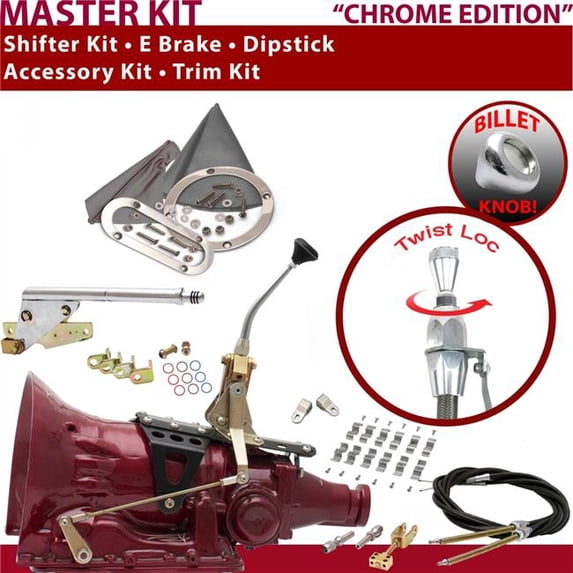 American Shifter 4L80E Shifter Kit Chrome 8 in. E Brake Cable Clamp Clevis Trim Kit Dipstick for ED9B5