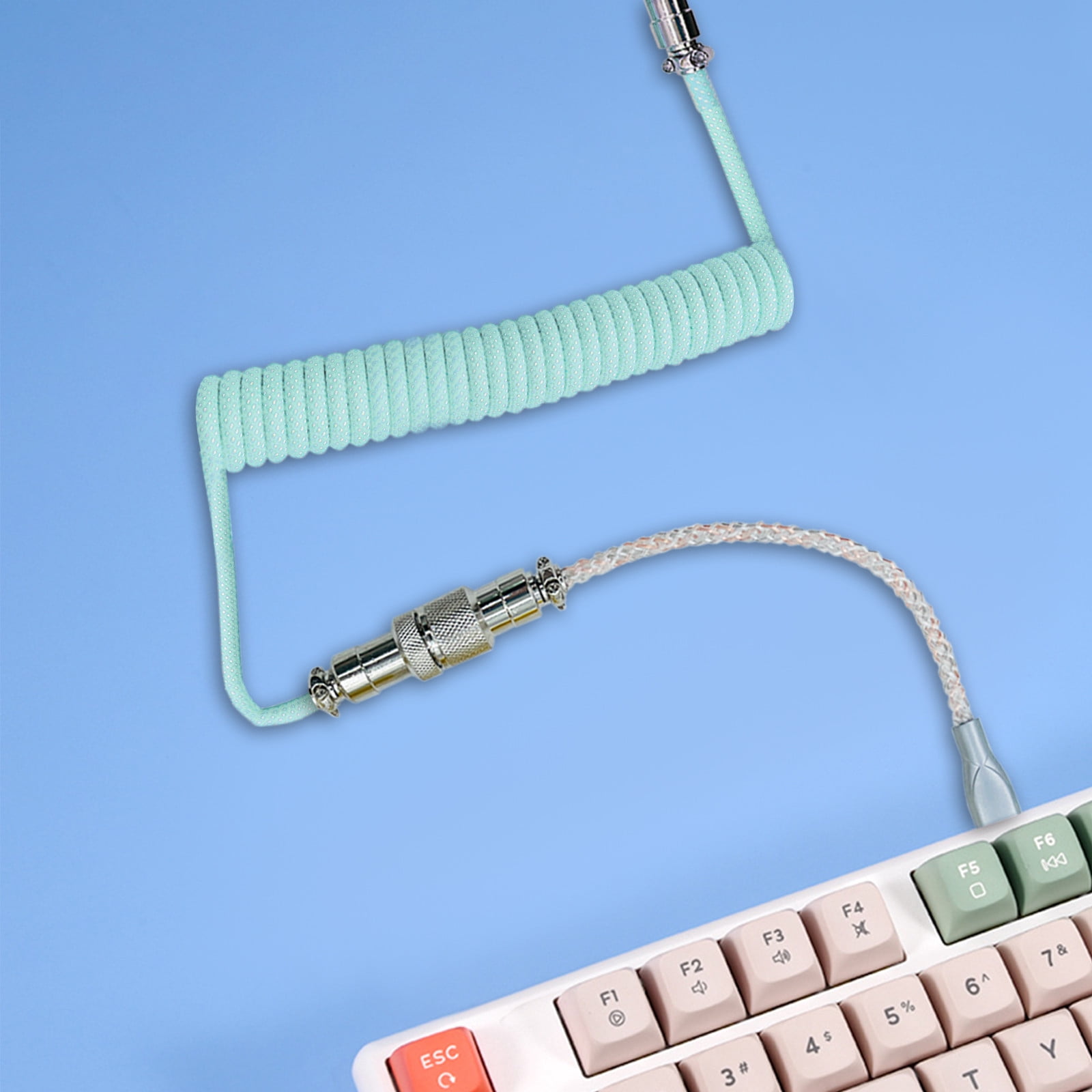 AuroraX Gaming Keyboard Cable Coiled USB Cable for Keyboards with RGB Lighting Double-Sleeved Detachable Metal Connector and 1.5M Length for Computer Accessories Green