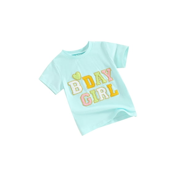 Bslissey Toddler Little Girls Birthday T-shirts Short Sleeve Letter Heart Embroidery Pullovers Infant Baby Casual Crew Neck Tops Summer Clothes 6M 12M 18M 24M 3T 4T