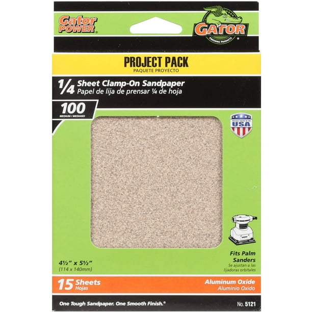 Gator MultiSurface ClampOn 1/4 Sandpaper Sheets, 100Grit, 15Pack