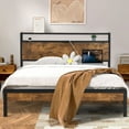 thumbnail image 2 of CASEMIOL Queen Bed Frame with Storage Headboard, Charging Station, USB Ports Outlets, Queen Platform Bed Frame Wood for Adult Teen Bedroom Furniture, No Box Spring Need, No Noise, Easy Assembly, Brown, 2 of 7