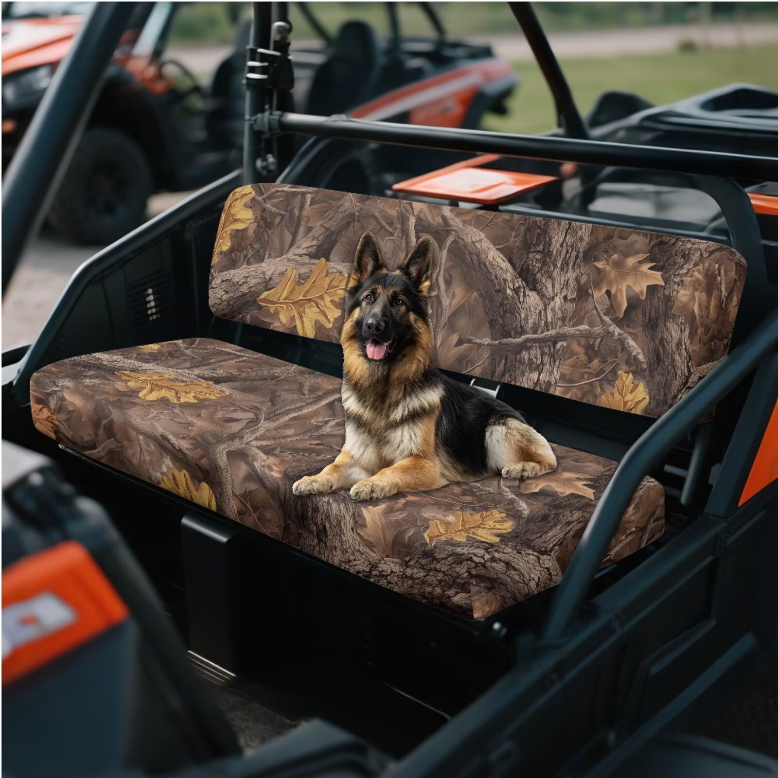 Yuyamidu 2 PCS UTV Seat Cover Set Camo Hunting UTV Front Seat Covers Compatible with Kawasaki Mule 300 3010 3020 4000 4010 2001-2023 2025 Brown Wood Seats Cover for Mule Accessory Parts