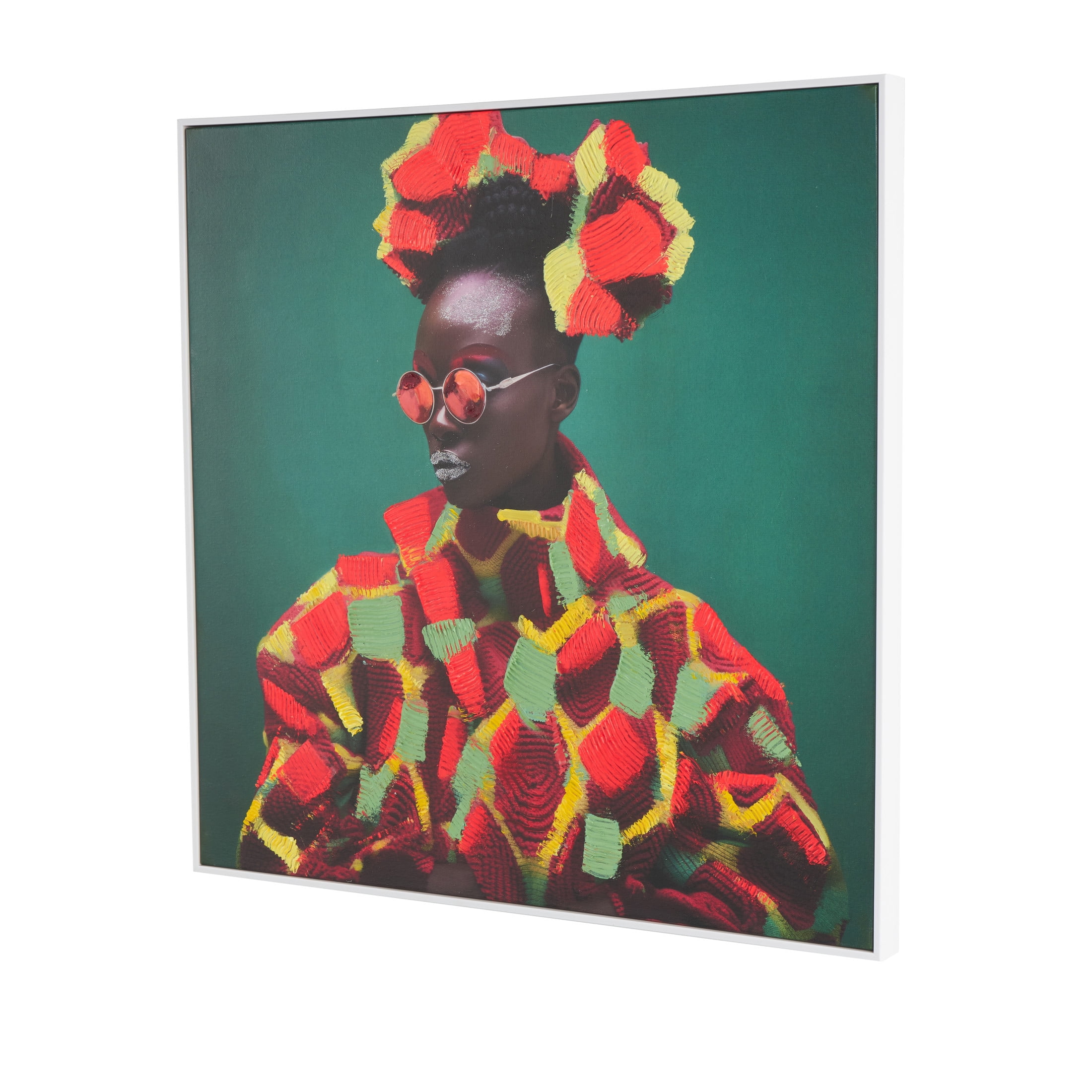 32" x 32" Chic Woman Framed Wall Art with Red and Yellow Dresswear, by DecMode