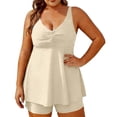thumbnail image 2 of Sokhug Womens Plus Size Solid Color Tankini Set Waist Control Design Two Piece Swimsuit With Built in Bra, 2 of 6