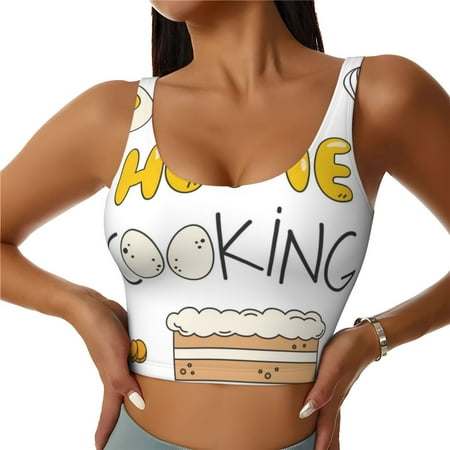 Jgfou Home Cooking Print Womens Sports Bra - Padded Workout Sports Bras Crop Tank Top