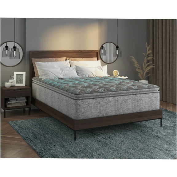 JERFIT 14" Hybrid Cooling Gel Memory Foam Mattress, Plush Euro Top with Pocket Coils, Motion Isolation, Queen Size, Grey Blue