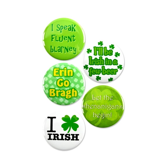 5 Pack - St. Patricks Day Irish Pride Pinback Button Badges - 2.25 Inch Round