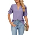 thumbnail image 4 of Blotona Women Short Sleeve T-shirts Summer Casual Loose Solid Color Cutout V-neck Tops Blouse Streetwear, 4 of 9