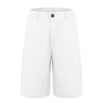 thumbnail image 4 of Women's Straight-Leg Cotton Linen Shorts - Button Closure with Functional Pockets, No Zipper Slim Fit Casual Summer Capri Shorts,White 2XL, 4 of 5