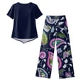 thumbnail image 5 of 2 Piece Capri Sets for Women Short Sleeve Asymmetrical Top Capri Pants Set, 5 of 5
