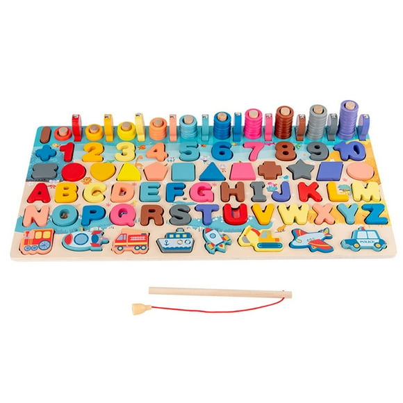 Alphabet Puzzle Board, Alphabet Shape Puzzle Traffic Theme Fishing Game Shape Sorting Educational  for Home