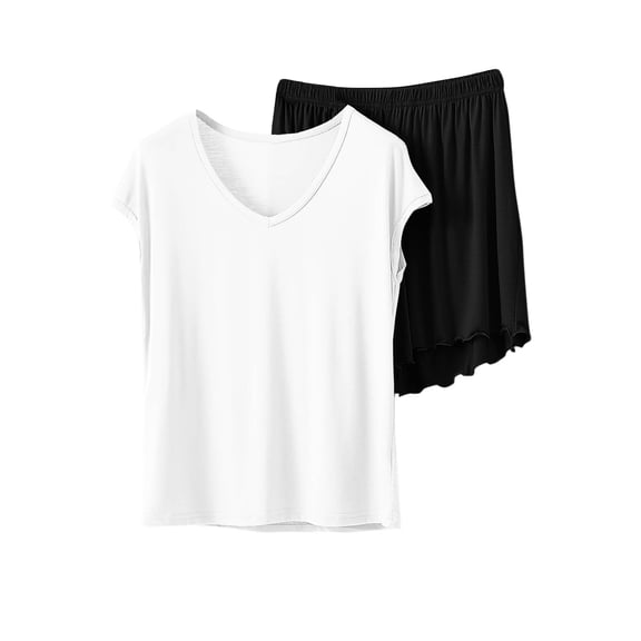 Cavosen Plus Size Sets for Women 2 Piece Short Sleeves Crew Neck Cozy Pajama Set Lightweight Loungewear Solid Trendy Sleepwear