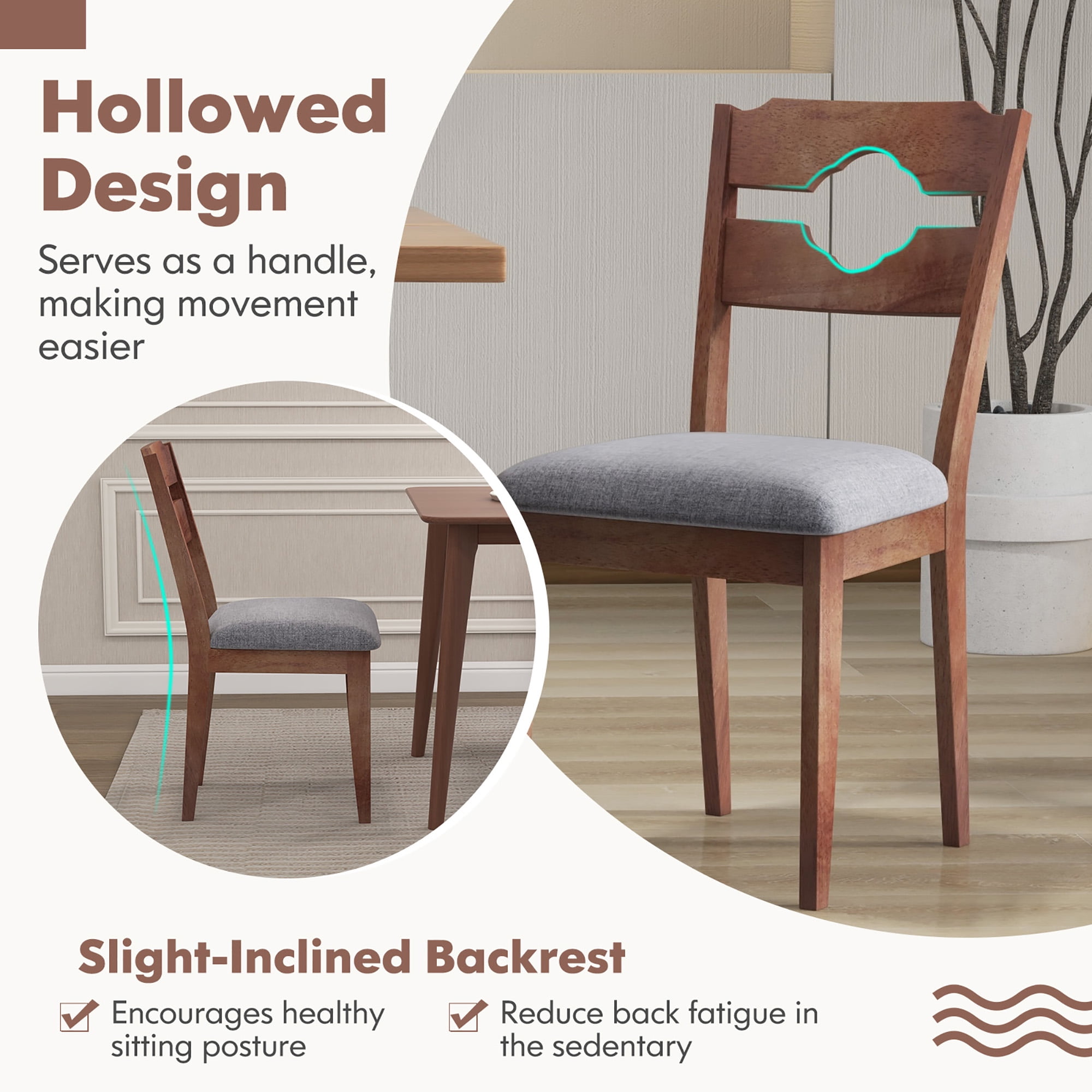 Gymax Set of 4 Dining Chair w/ Padded Seat High Back Rubber Wood Frame Kitchen Chairs