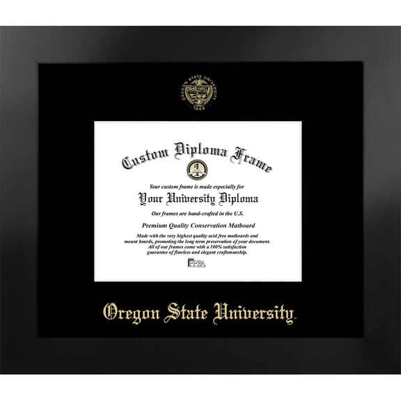 Oregon State University 9w x 7h Manhattan Black Single Mat Gold Embossed Diploma Frame with Bonus Campus Images Lithograph (value savings at $59)