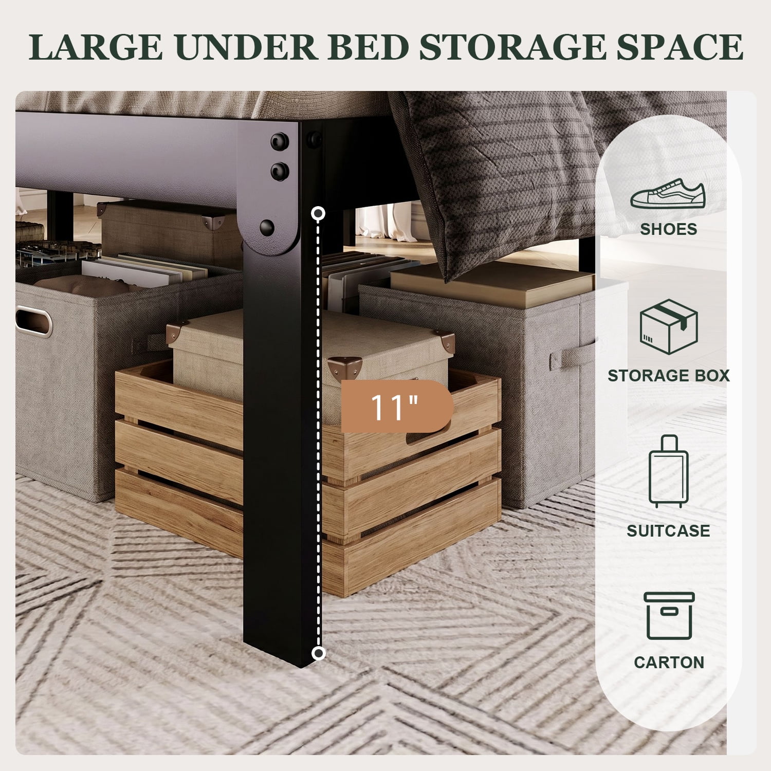 Amolife Heavy Duty Twin Size 12'' Metal Platform Bed Frame with Ample Under Bed Storage Space, Black