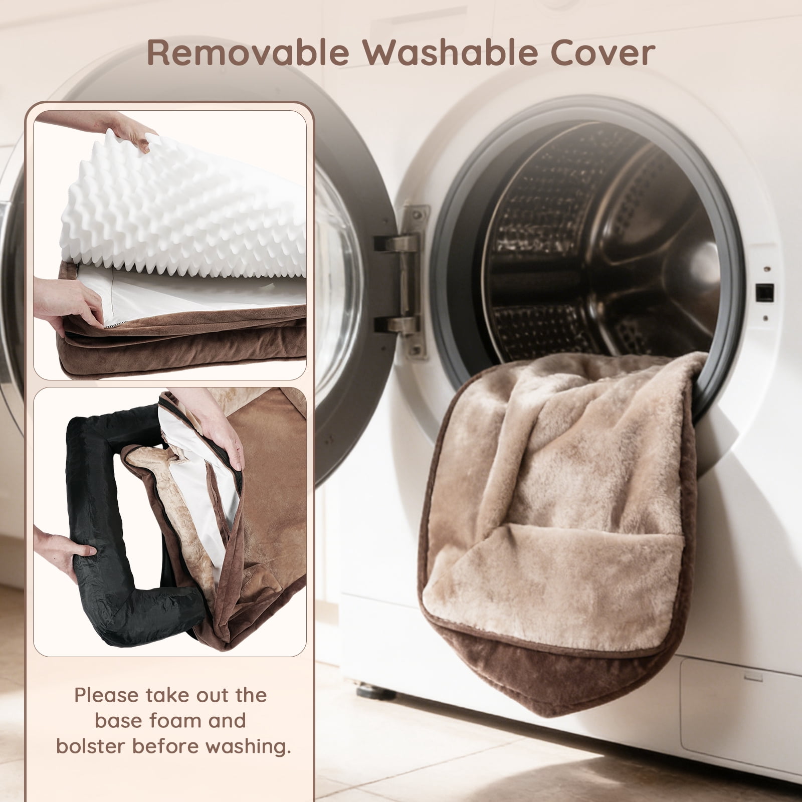 BELLA & PAL Orthopedic Dog Bed for Large Medium Dogs – No Assembly Needed, Egg-Crate Foam Dog Couch with Waterproof Liner, Washable Removable Cover, Non-Slip, 36"x27"x6.5", Mocha