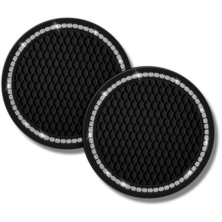 

2 PCS Car Coasters， Crystal Rhinestone Car Coaster，2.76 inch Silicone Diamond Car Cup Holder Coasters Suitable for Most Car，Car Coasters for Women(Black)