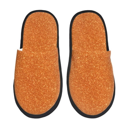 Balery Orange Glitter Slient Indoor Furry Fleece Comfort House Shoes Soft Non-Slip Home Shoes Cotton slippers House Slippers-- Large
