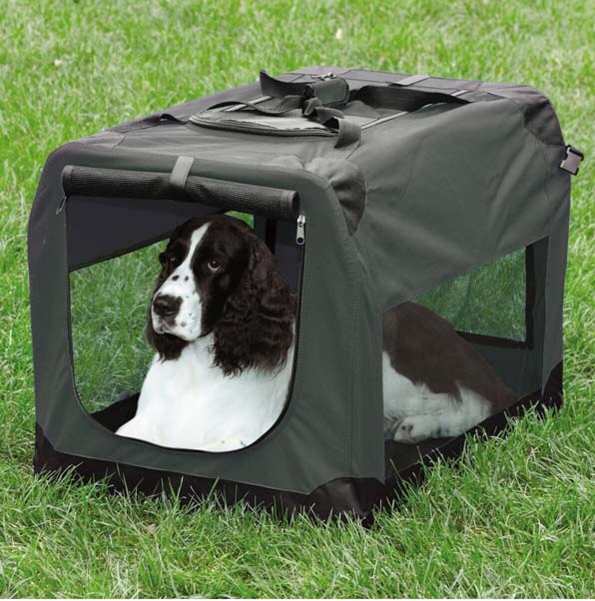 Dog Crate Soft Side Collapsible Charcoal Sturdy Light Weight Portable Travel (Large 40" x 27" x 27")