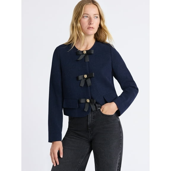 Free Assembly Women's Bow Front Cropped Jacket, Sizes XS-XXL