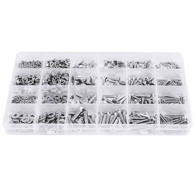 MasteelfCA 880pcs Screws Bolts Metal Durable Many Simple Boxed Screw Bolts Kits Tools for Home Store (Silver)