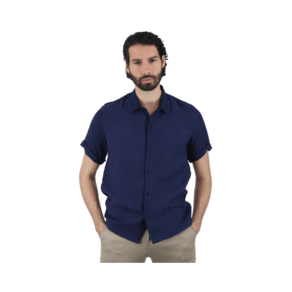 Camisa de manga corta con textura para hombre marca Rams Cottons modelo Mirage color Azul Marino viscosa satinada