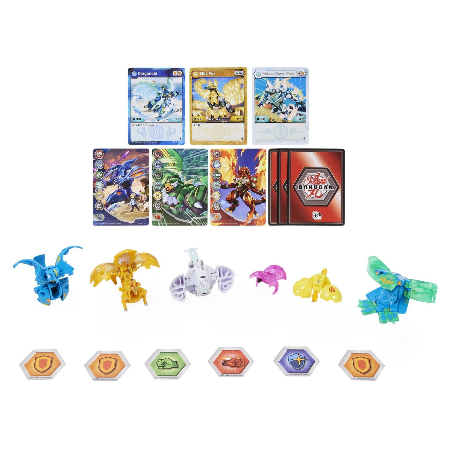 Bakugan Evolutions, Coffret Battle Strike Warrior Whale et Blitz Fox, 6 figurines articulées Bakugan, 9 cartes à collectionner et 8 BakuCores, jouets pour garçons à partir de 6 ans