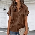 thumbnail image 4 of Women Silk Satin Button Down Shirts Short Sleeve V Neck Work Office Blouse Business Casual Tunic Tops, 4 of 6
