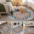 thumbnail image 6 of Area Rug 36in, Ethnic Wind Flowers Patterns Floor Carpet Living Room Rug, Vintage Bohemian Art Non-Slip Welcome Mat Indoor Rugs for Bedroom Dining Room, 6 of 9