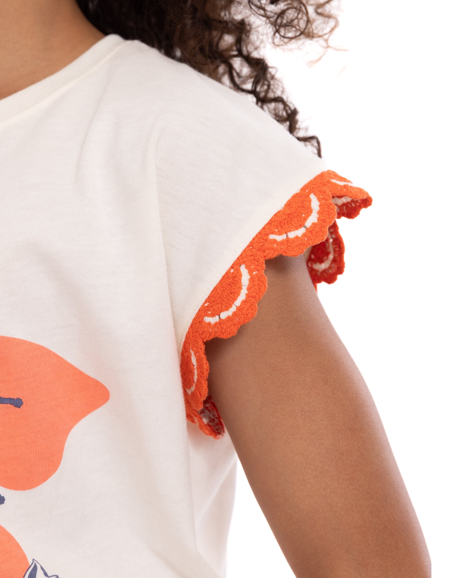 Disney Moana Girl’s Crochet Trim Crewneck Tee with Dolman Sleeves, Sizes 4-16