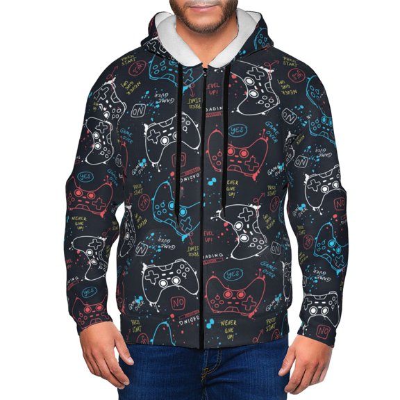 Vsdgher Joystick Gamepad Mens Hoodies Zip Hoodie, Hoodies for Men, Zip-up Hooded Sweatshirt-Small