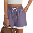 thumbnail image 6 of ShiShine Summer Linen Shorts for Women Elastic Waist Drawstring Casual Crochet Lace Hem Beach Pants with Pockets, 6 of 8