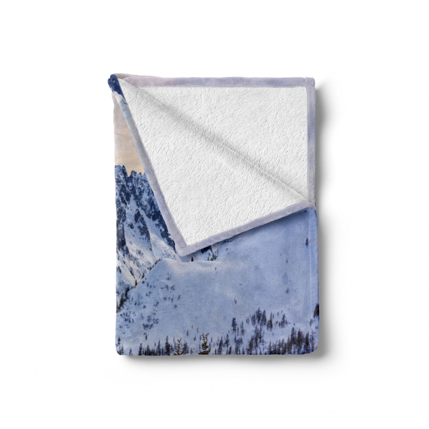 Ambesonne Mountain Soft Flannel Fleece Throw Blanket White Green 70 x 90 Cozy Plush for Indoor and Outdoor Use Landscape of Snowy Mountain at Sunset Pine Trees Tranquility in Winter Theme 