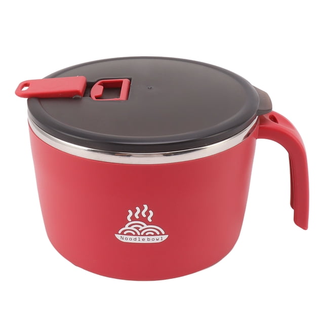 Tazón de fideos instantáneos de acero inoxidable con tapa y drenaje, soporte para teléfono, para dormitorio y oficina, 1300 ml, gran capacidad, color rojo