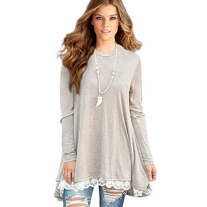 Lim Revision hestekræfter Women's Lace Long Sleeve Tunic Tops Shirt Clothing Scoop Neck Womens Plus  Size Tunic Blouses Tops - Walmart.com