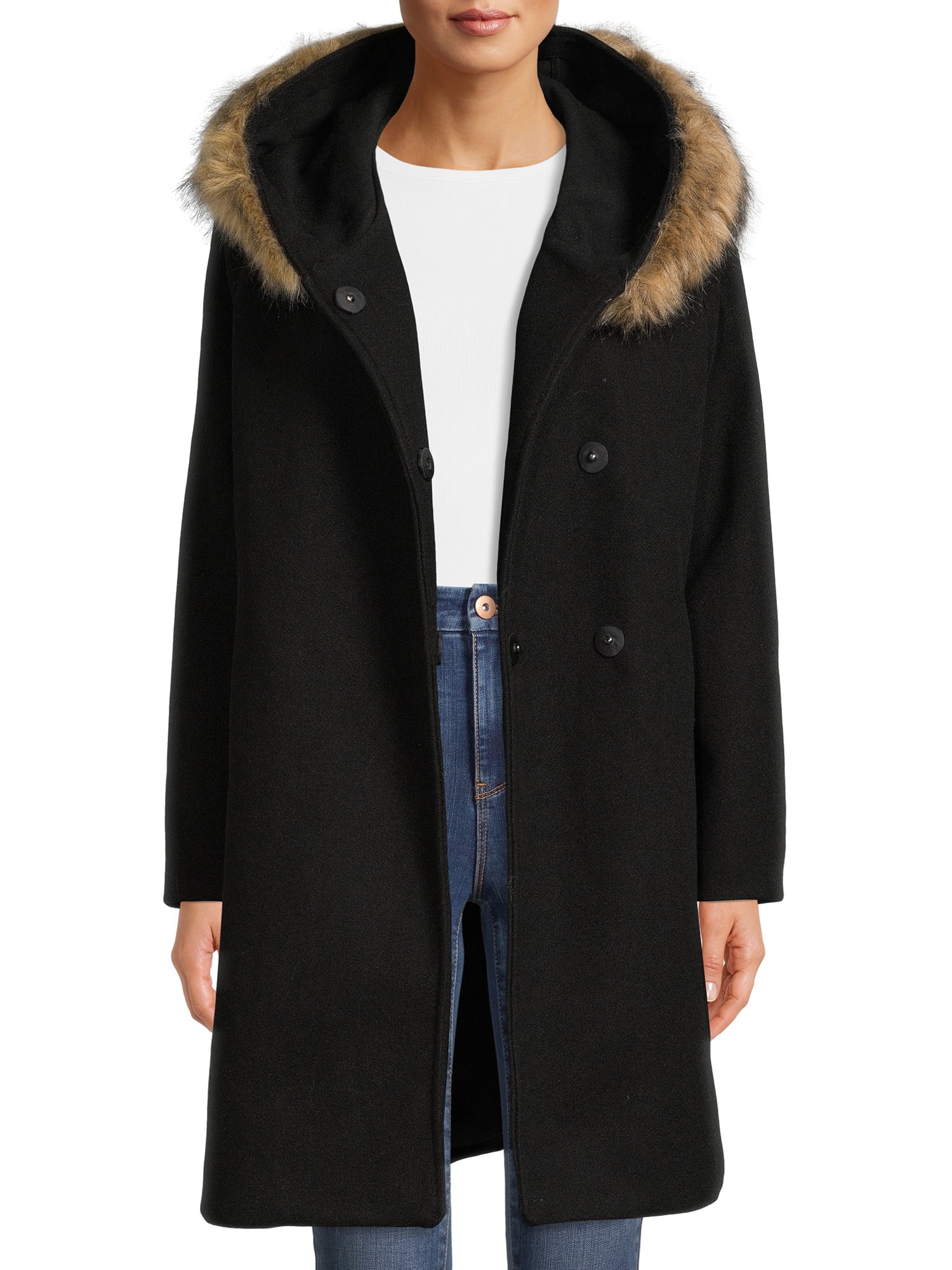 Womens Faux Fur Coat Plush Longline Warm Soft Blue Black Size 10 12 14 16 8 