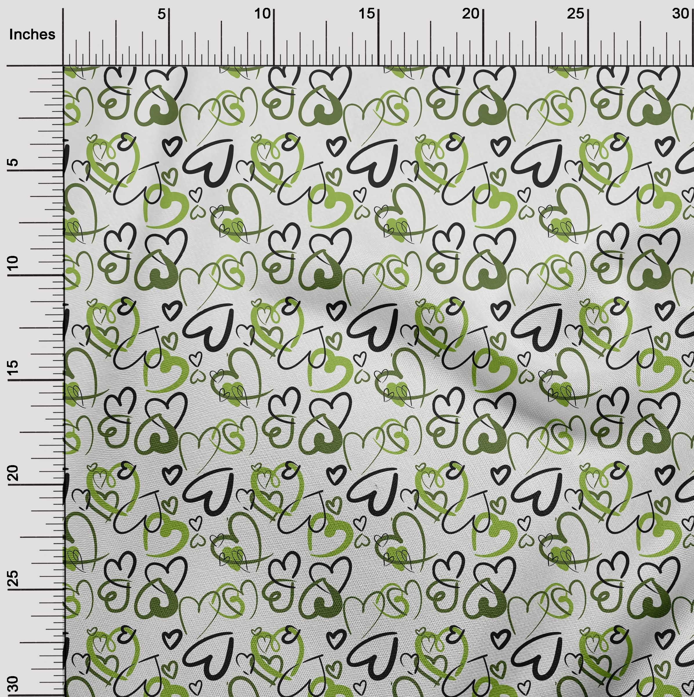 oneOone Polyester Spandex Green Fabric Valentine Heart Sewing Fabric By The Yard Printed Diy Clothing Sewing Supplies 56 Inch Wide