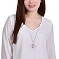 thumbnail image 2 of NY Collection Women's Long Sleeve Overlapping Crepe with Necklace Top White Size 1X, 2 of 3