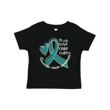 

Inktastic Love Care Cure Ovarian Cancer Awareness Teal Ribbon Hearts Gift Baby Boy or Baby Girl T-Shirt