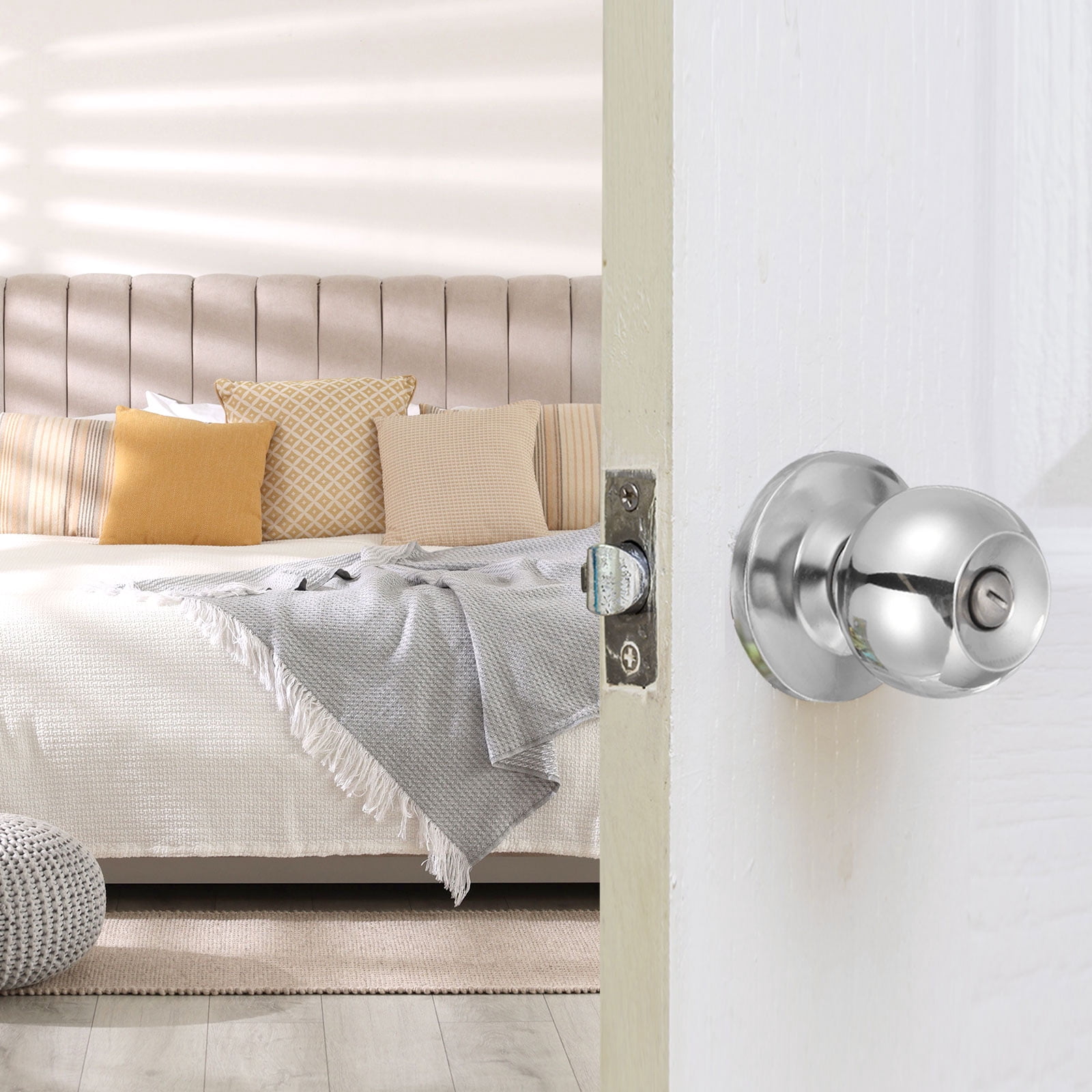 Privacy Door Knob, Round Interior Door Handles Keyless Turn Lock Doorknob with Screws Fits 0.98"-1.77" Thickness for Bedroom, Bathroom Closets, Silver Tone