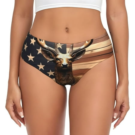 Sikiie Deer American Flag Vintage Women s High Waisted Cotton Underwear Soft Breathable Panties Stretch Briefs Seamless Ladies Panties-4X-Large
