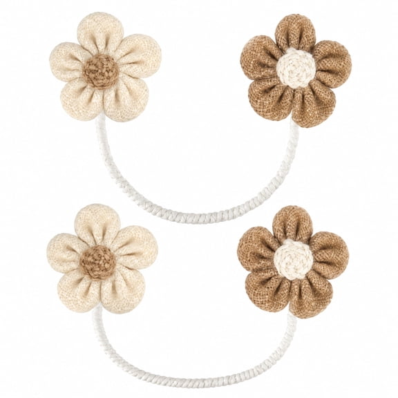 2 Pack Handmade Curtain Tiebacks No Drilling, Decorative Drape Holdbacks with Sunflower Cream & Khaki, Farmhouse Window Decor for Bedroom Living Room
