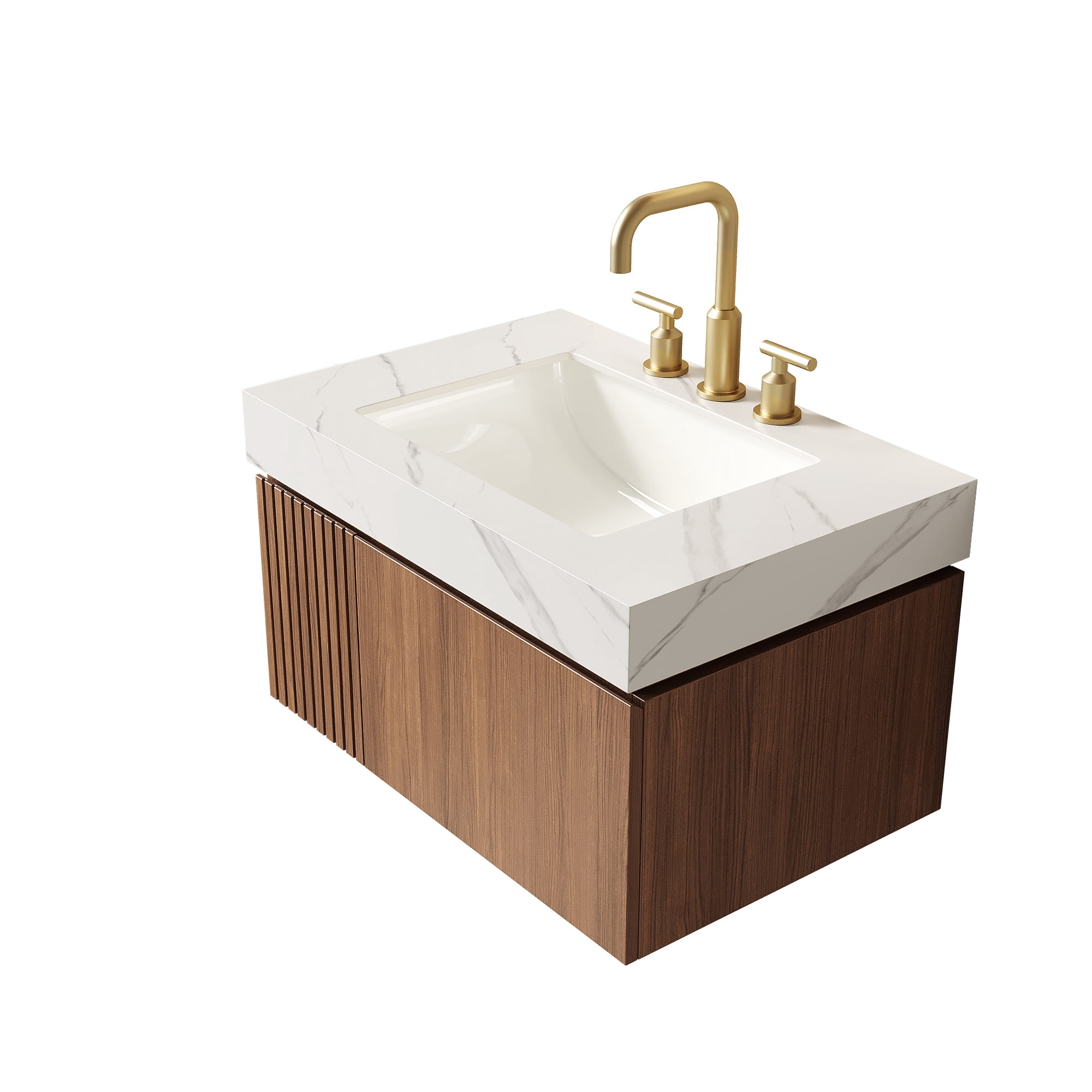 30" MURI Carrara White Sintered Stone Countertop and Undermount Ceramic Basin with Three Standard Pre-drilled Faucet Holes, NO Cabinet, NO Faucet and Sink Cover