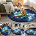 thumbnail image 6 of 8ft Washable Large Round Rug, Green Ocean Non-Slip Circle Area Rug for Living Room Dining Room, Sea Tortoise on Blue Starry Sky Indoor Floor Mat for Home Decor, 6 of 9